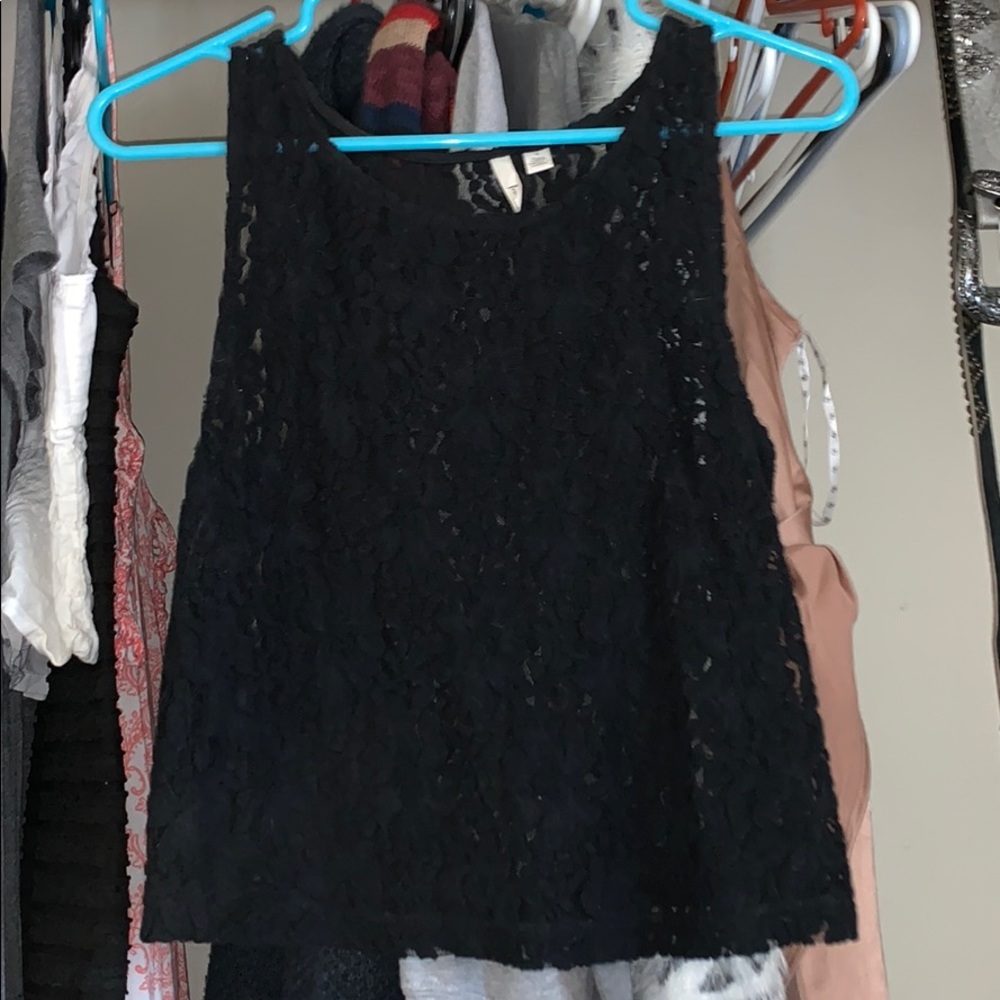 Black sheer tank with rose embroidery